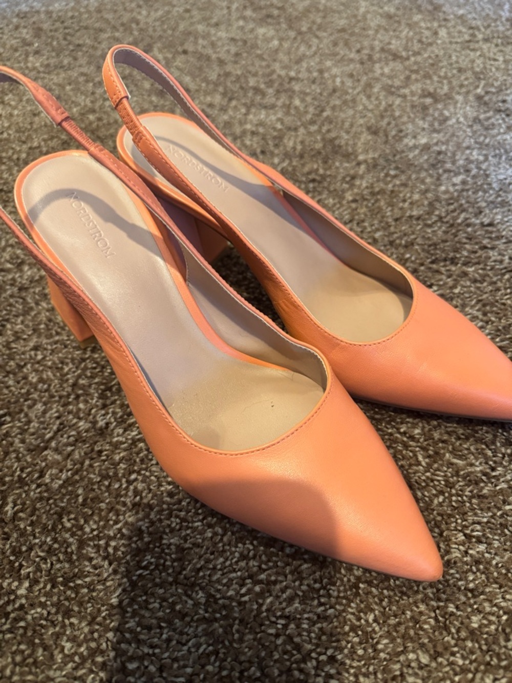 Nordstrom Coral Pointed-Toe Slingback Block Heels